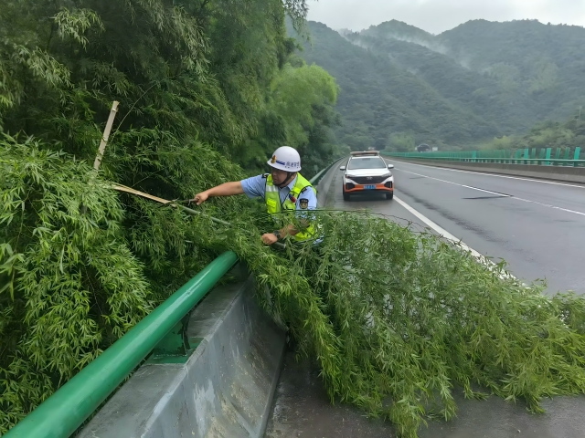 05 台风格美登陆在即，7月26日 六安西中心管控部巡路员柴梦麒清理侵占路面的毛竹(1).png